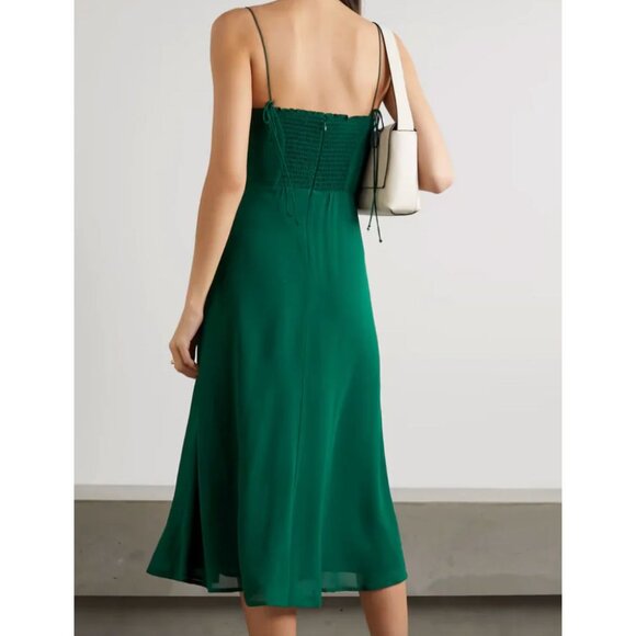 Reformation Juliette Dress Emerald Green Size 12 Bow Straps Slit Midi - Picture 2 of 8
